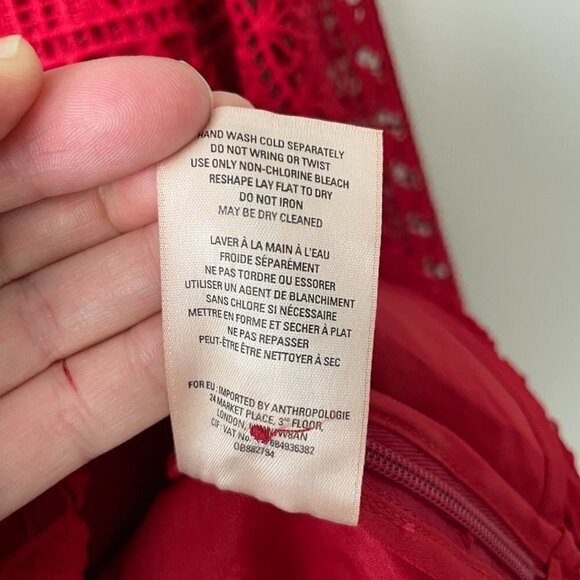 Moulinette Soeurs Tamera Geometric Lace Peplum Top 3/4 Sleeves Red 0 - Picture 8 of 8